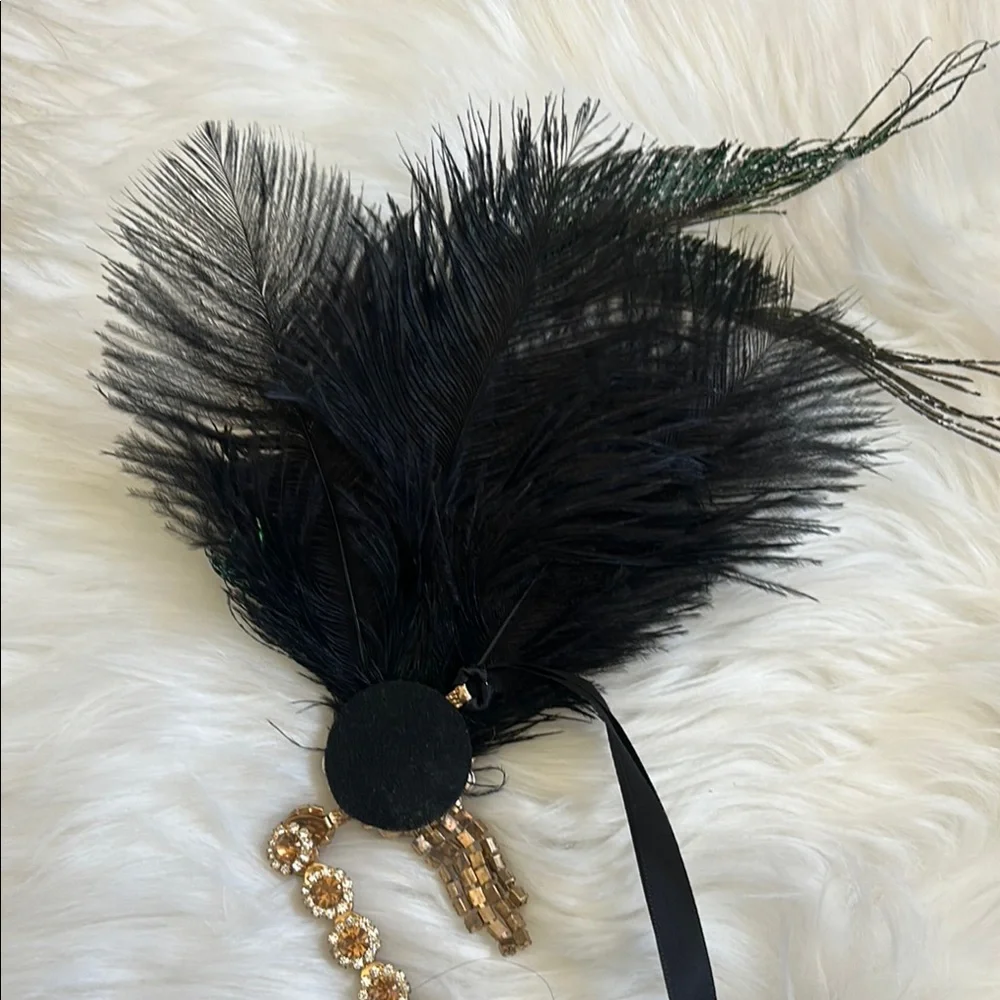 Peacock Feather & Crystal Hairpiece - Green Black